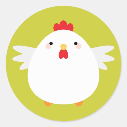 Sticker Rond Poulet Kawaii simple vert (Devant)
