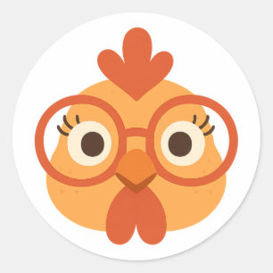 Sticker Rond Poulet nerd mignon avec des lunettes drôle agricul