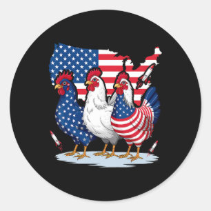 Sticker Rond Poulet Rouge Bleu Patriotique Rooster 4th Of Ju