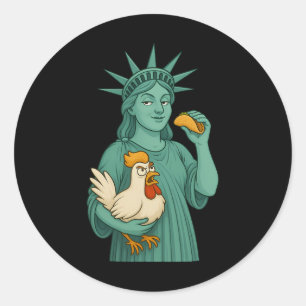Sticker Rond Poulet Taco Statue de la Liberté Trump Toujours Ch