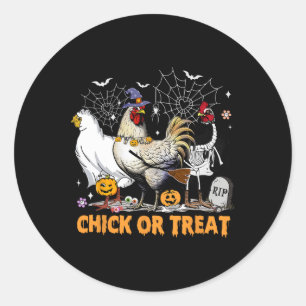 Sticker Rond Poulets Citrouilles d'Halloween poussin ou traitem