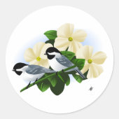 Sticker Rond Poulets et fleurs de Dogwood (Devant)