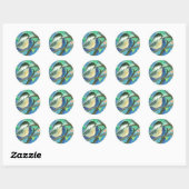 Sticker Rond Poulets Oiseaux Branches de l'arbre Aquarelle Pein (Feuille)