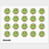 Sticker Rond Poulpe de cactus de Kawaii (Feuille)