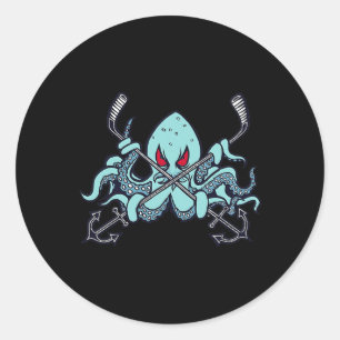 Sticker Rond Poulpe de hockey sur glace Calmar Océan Monstre ma