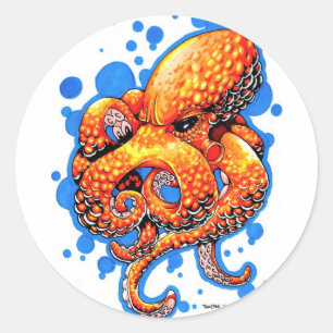 Sticker Rond poulpe orange