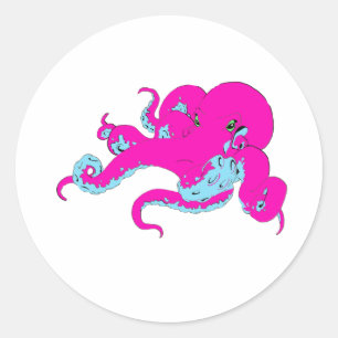 Sticker Rond Poulpe rose