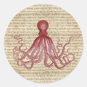 Sticker Rond poulpe vintage