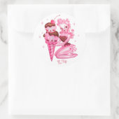 Sticker Rond Poupée à la crème glacée - Sauce au chocolat ceris (Sac)