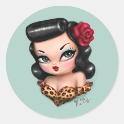 Sticker Rond Poupée bébé Rockabilly (Devant)