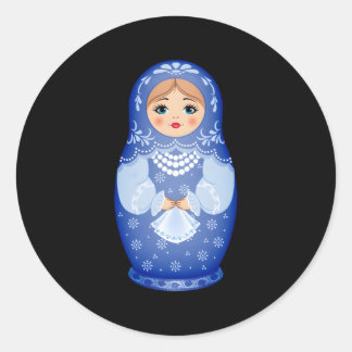Sticker Rond Poupée de nidification russe Blue Matryoshka