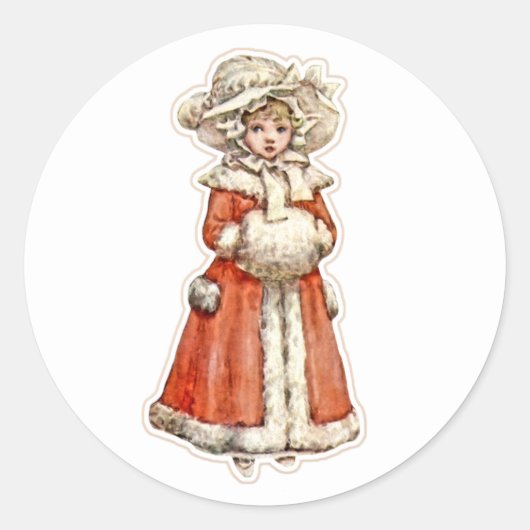 Sticker Rond Poupée en papier pour enfant victorien manteau d'h (Devant)