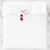 Sticker Rond Poupée Kokeshi sous la branche de Sakura (Sac)