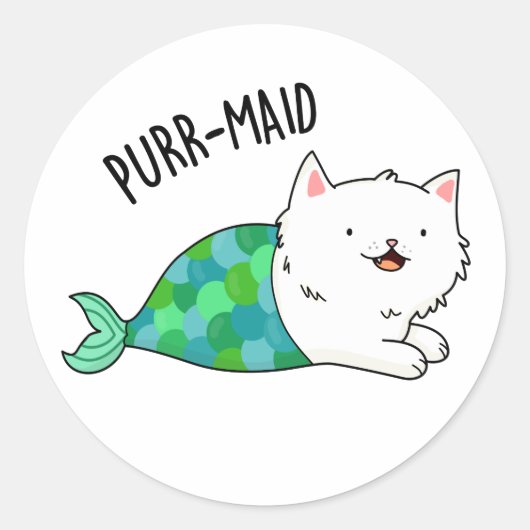 Sticker Rond Poupée Maid Funny Kitty Chat Sirène Pun (Devant)