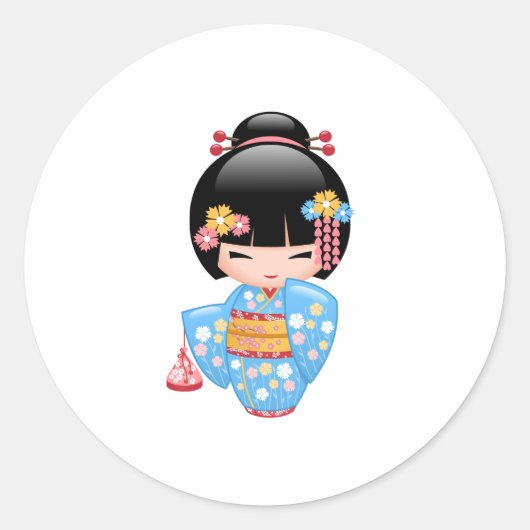 Sticker Rond Poupée Maiko Kokeshi - Cute Japonaise Geisha Girl (Devant)