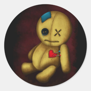 Sticker Rond Poupée ragdoll de vaudou avec boutons, patchs et é