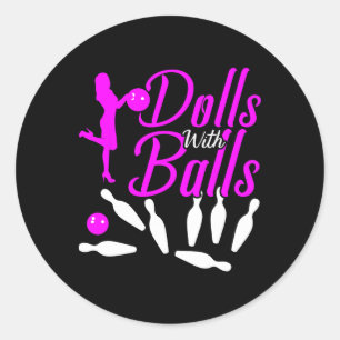 Sticker Rond Poupées Avec Chemise De Bowling Drôle Bowler Bowli