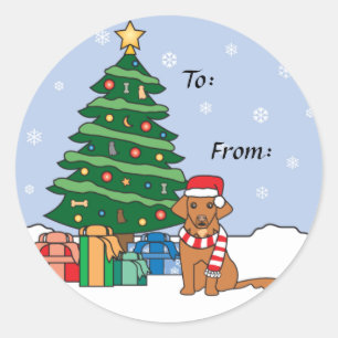 Sticker Rond Poupées et sapin de Noël
