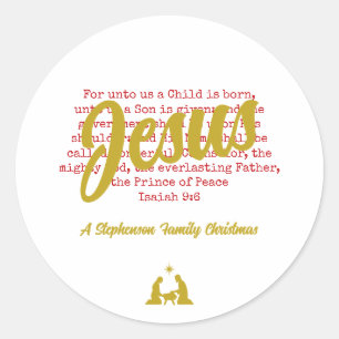 Sticker Rond POUR NOUS JÉSUS Or Blanc Noël