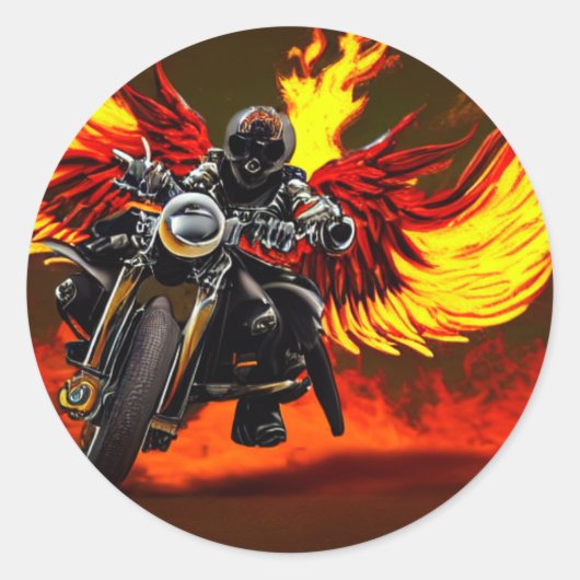 Sticker rond pour squelette à flammes à moto (Devant)