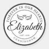 Sticker Rond Pour toujours dans nos coeurs Funérailles Mémorial (Devant)