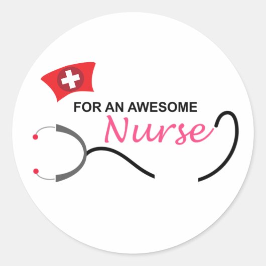 Sticker Rond Pour une infirmière géniale | stéthoscope rose et (Devant)