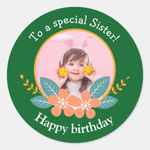Sticker Rond Pour une Soeur spéciale Roses Rose Jaune Anniversa