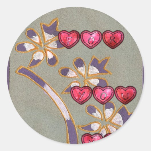 Sticker Rond Pour Vous De Moi : Beau Coeurs Floraux Design (Devant)