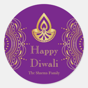 Sticker Rond Pourpre et faveur de partie de Diwali d'or
