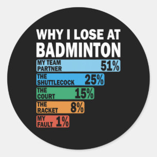 Sticker Rond Pourquoi Je Perds À Badminton Drôle Ma Faute 1