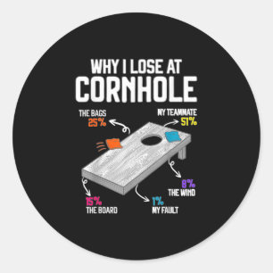 Sticker Rond Pourquoi je perds à Cornhole Humour Toss comme un 