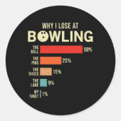 Sticker Rond Pourquoi je perds chez Bowling Funny Bowler (Devant)