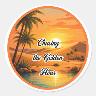 Sticker Rond Poursuite de l'heure dorée Oasis du coucher de sol