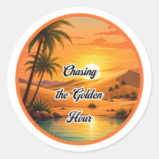 Sticker Rond Poursuite de l'heure dorée Oasis du coucher de sol