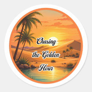 Sticker Rond Poursuite de l'heure dorée Oasis du coucher de sol