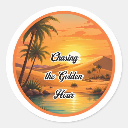 Sticker Rond Poursuite de l'heure dorée Oasis du coucher de sol (Devant)