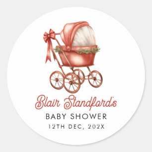 Sticker Rond Poussette moderne Joyeux Petit Baby shower de Noël