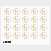Sticker Rond Poussette rose et verte (Feuille)