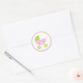 Sticker Rond Poussette rose et verte (Enveloppe)