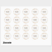 Sticker Rond Poussière de glitter or blanc monogramme initiales (Feuille)