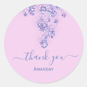 Sticker Rond Poussière de Glitter Rose Floral Nom de Mariée  Sw