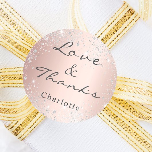 Sticker Rond Poussière de paillettes argent or rose merci