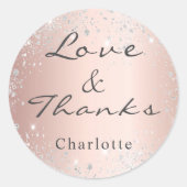 Sticker Rond Poussière de paillettes argent or rose merci (Devant)