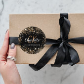 Sticker Rond Poussière de paillettes d'or noir monogramme initi