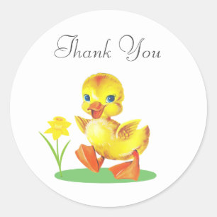 Sticker Rond Poussin de Pâques avec Fleur Merci