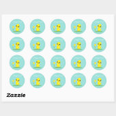 Sticker Rond Poussin de Pâques avec fleur sur sarcelle (Feuille)