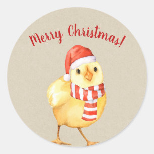 Sticker Rond Poussin Jaune de Noël Pays Férié Personnalisé