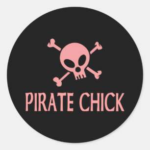 Sticker Rond Poussin rose de pirate