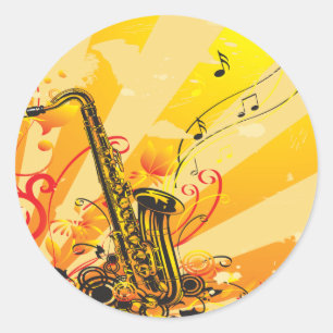 Sticker Rond Poutres Saxophones Jazzy De Musique