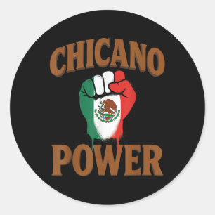 Sticker Rond Pouvoir Chicano Mexicain Drapeau Mexique Brun Lati
